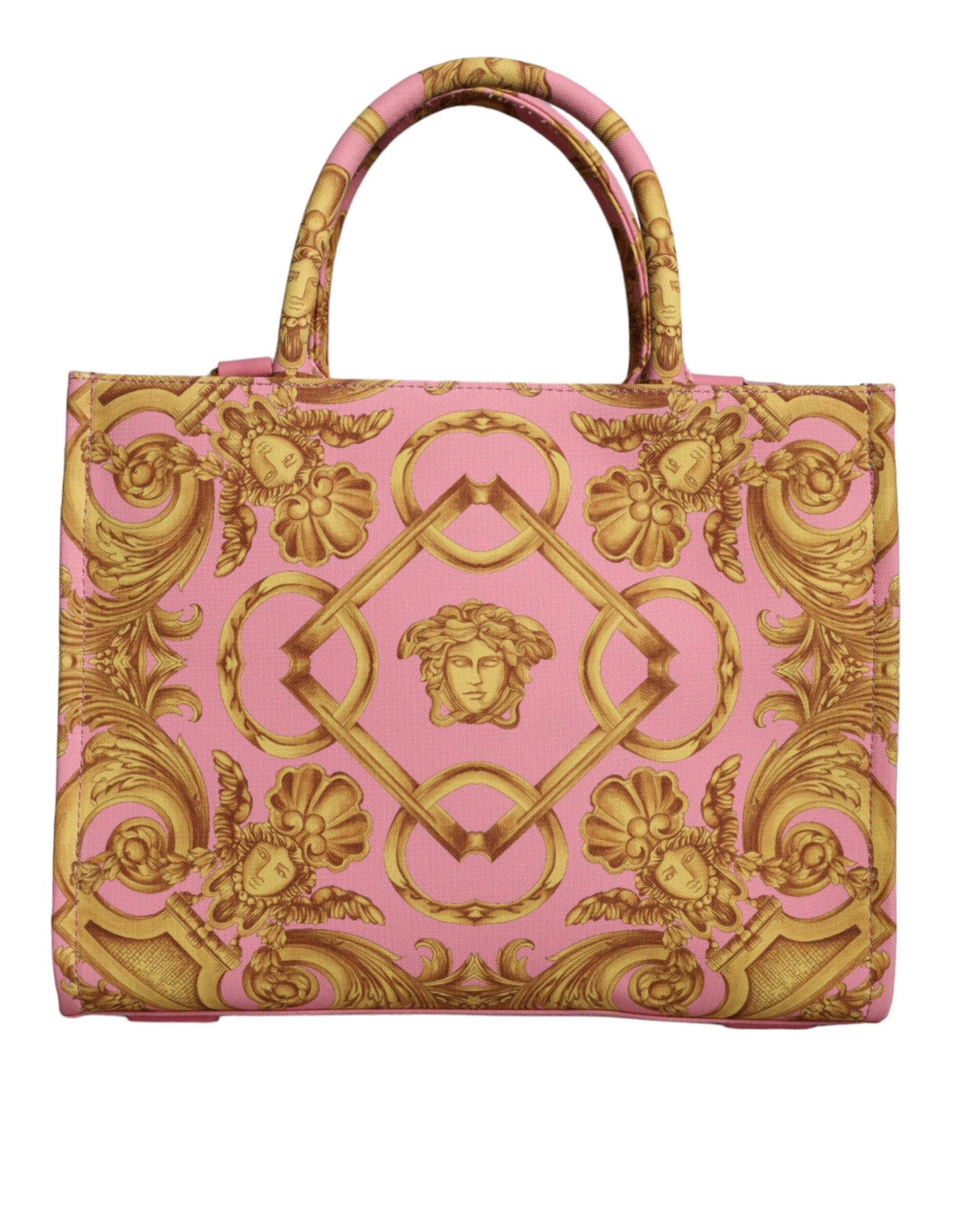  - Pink Yellow Baroque Fabric Leather Shopping Tote Bag