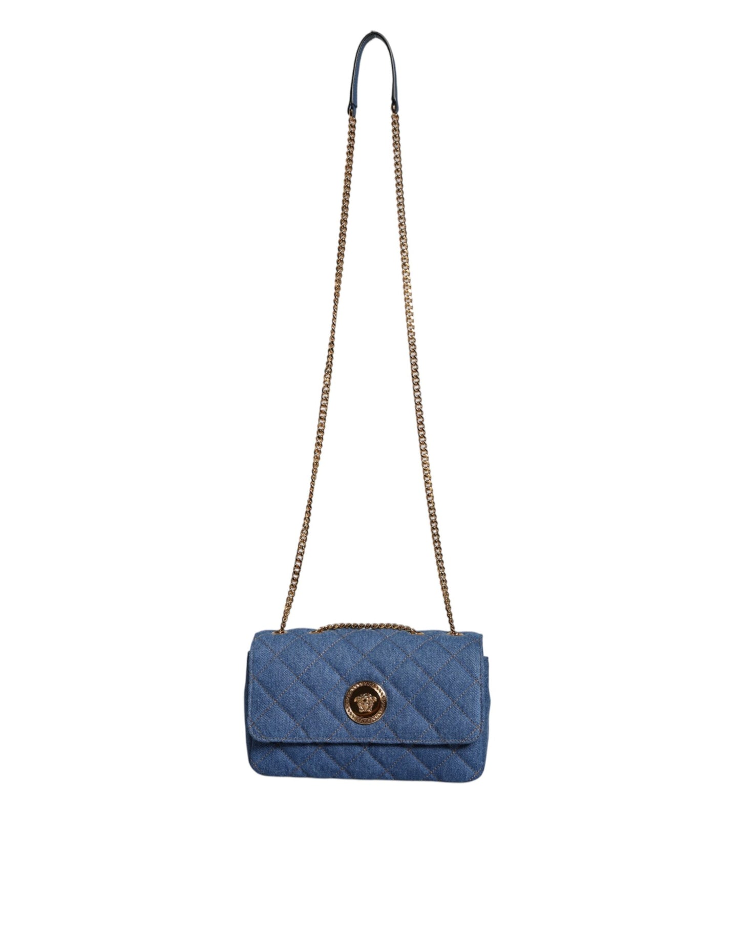  - Blue Quilted Denim Leather Crossbody Shoulder Bag