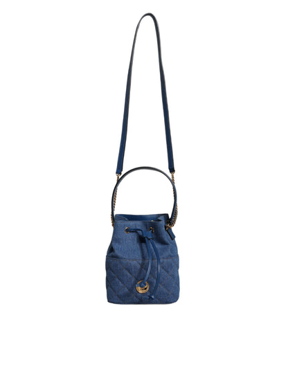  - Blue Quilted Denim Leather Crossbody Shoulder Bag