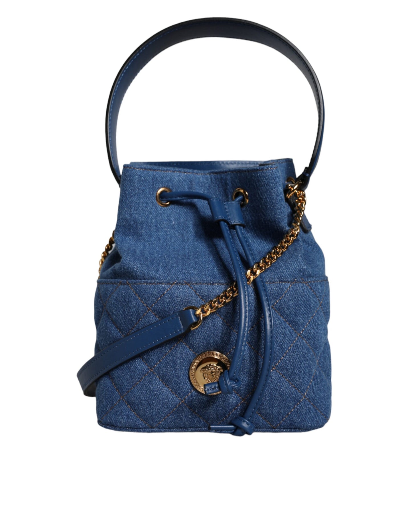  - Blue Quilted Denim Leather Crossbody Shoulder Bag