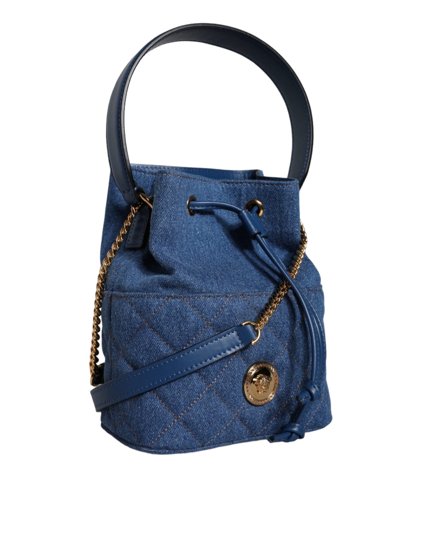  - Blue Quilted Denim Leather Crossbody Shoulder Bag