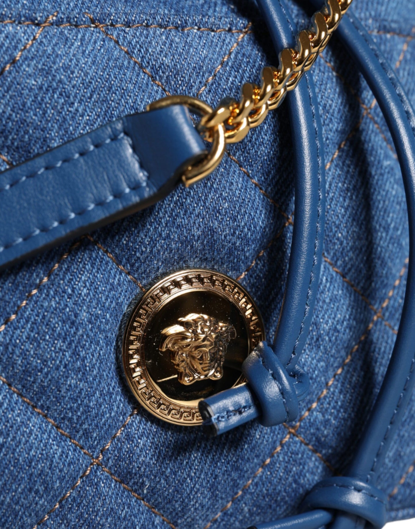  - Blue Quilted Denim Leather Crossbody Shoulder Bag