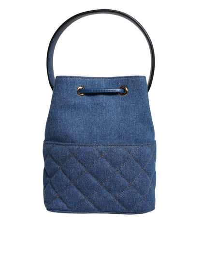  - Blue Quilted Denim Leather Crossbody Shoulder Bag