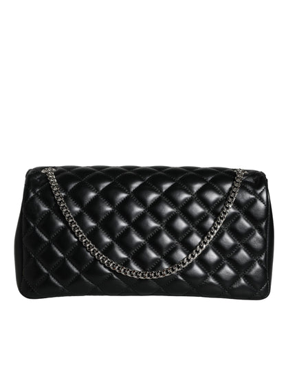  - Black Quilted Lambskin Leather Crossbody Shoulder Bag