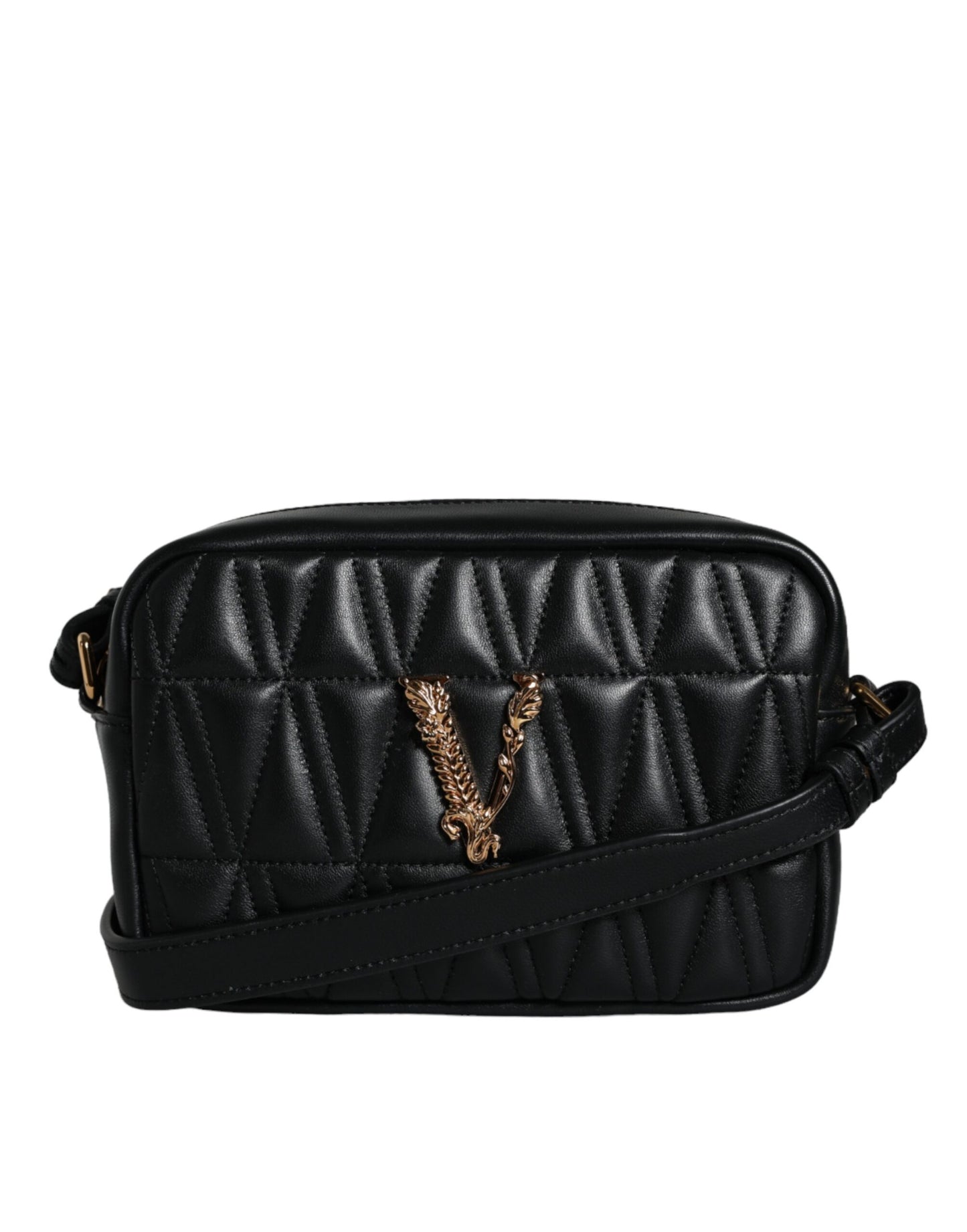  - Black Quilted Lamb Leather Camera Case Shoulder Bag