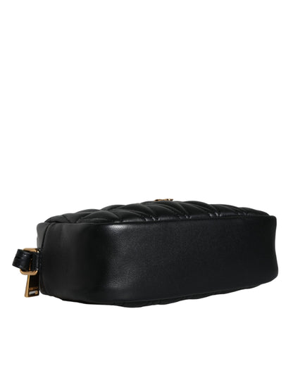  - Black Quilted Lamb Leather Camera Case Shoulder Bag