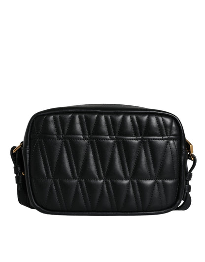  - Black Quilted Lamb Leather Camera Case Shoulder Bag