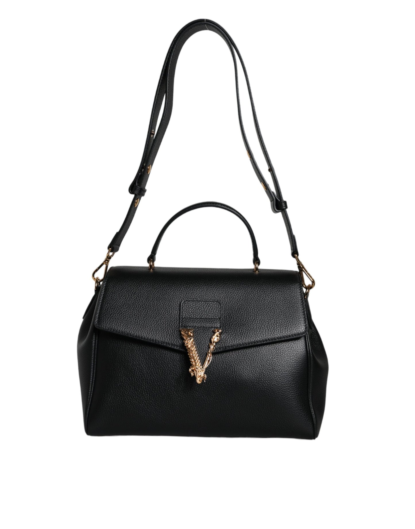  - Black Top Handle Grainy Calfskin Leather Crossbody Bag