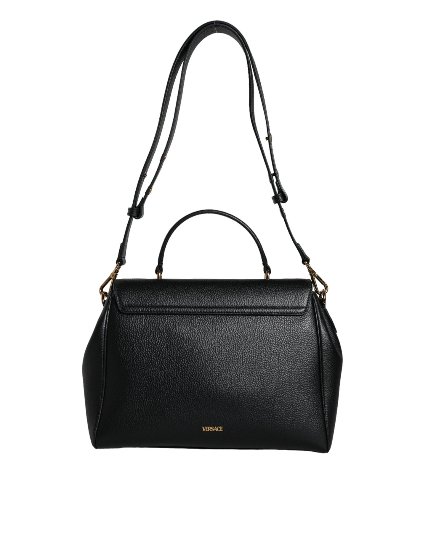  - Black Top Handle Grainy Calfskin Leather Crossbody Bag