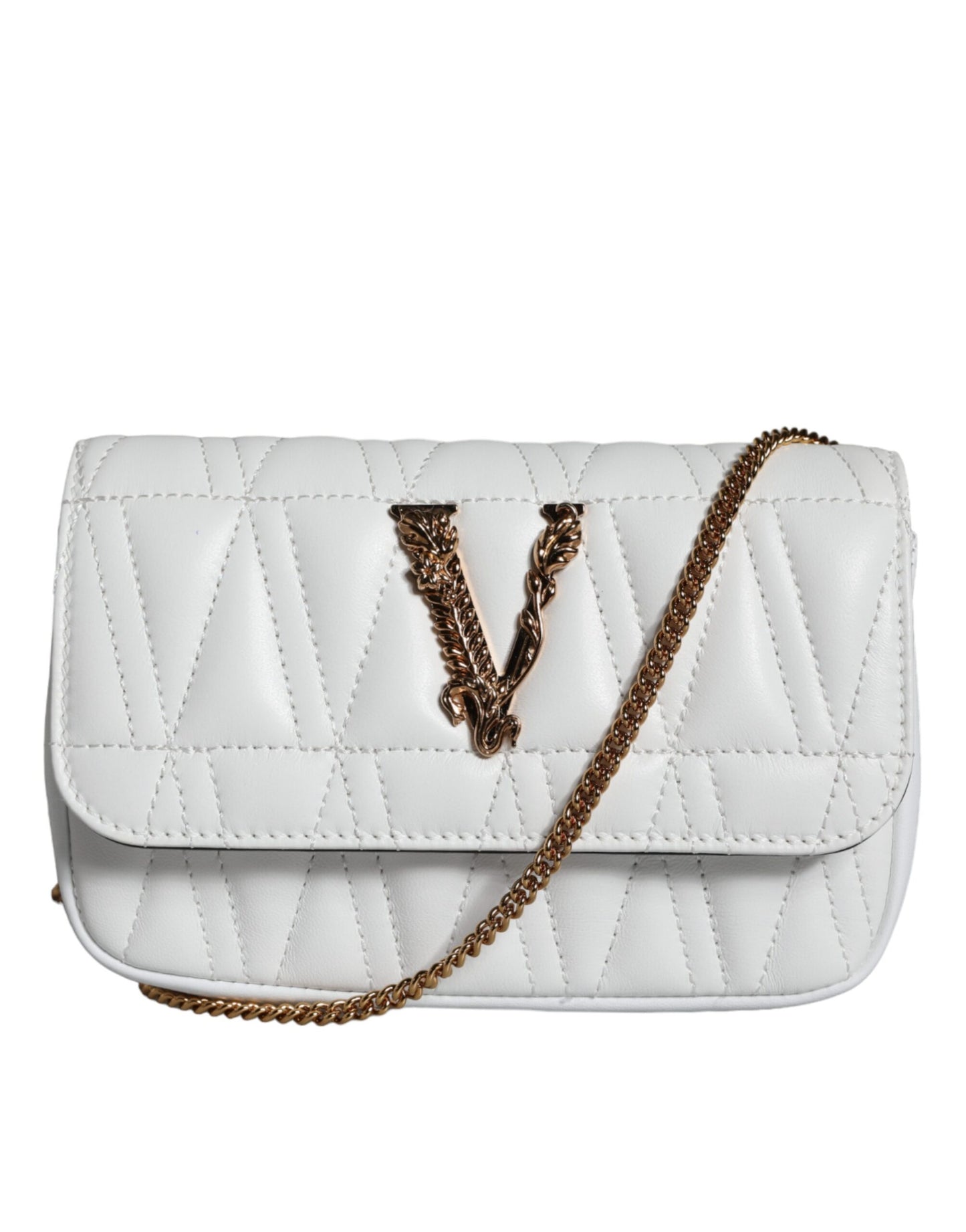  - White Quilted Nappa Leather Crossbody Shoulder Bag