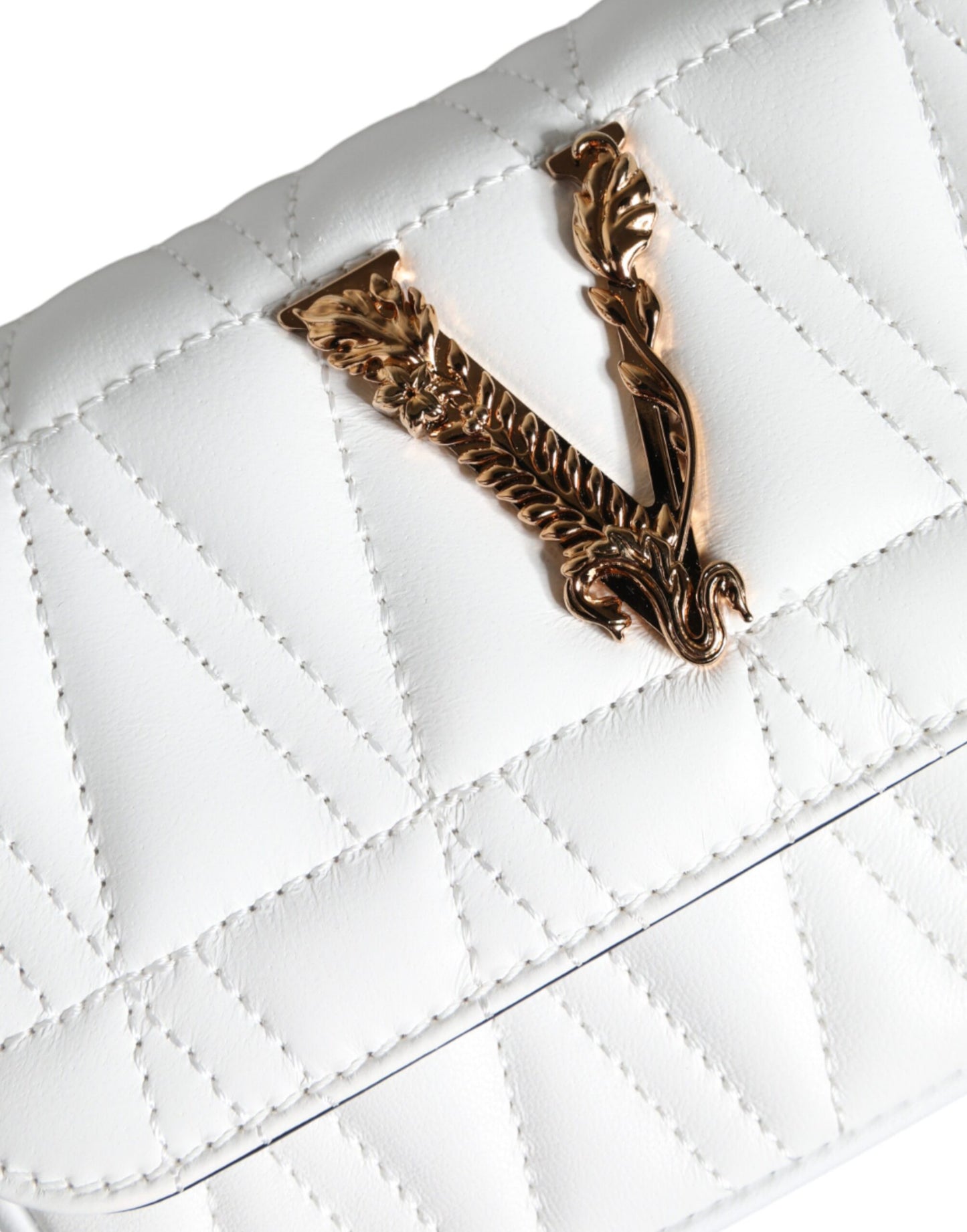  - White Quilted Nappa Leather Crossbody Shoulder Bag