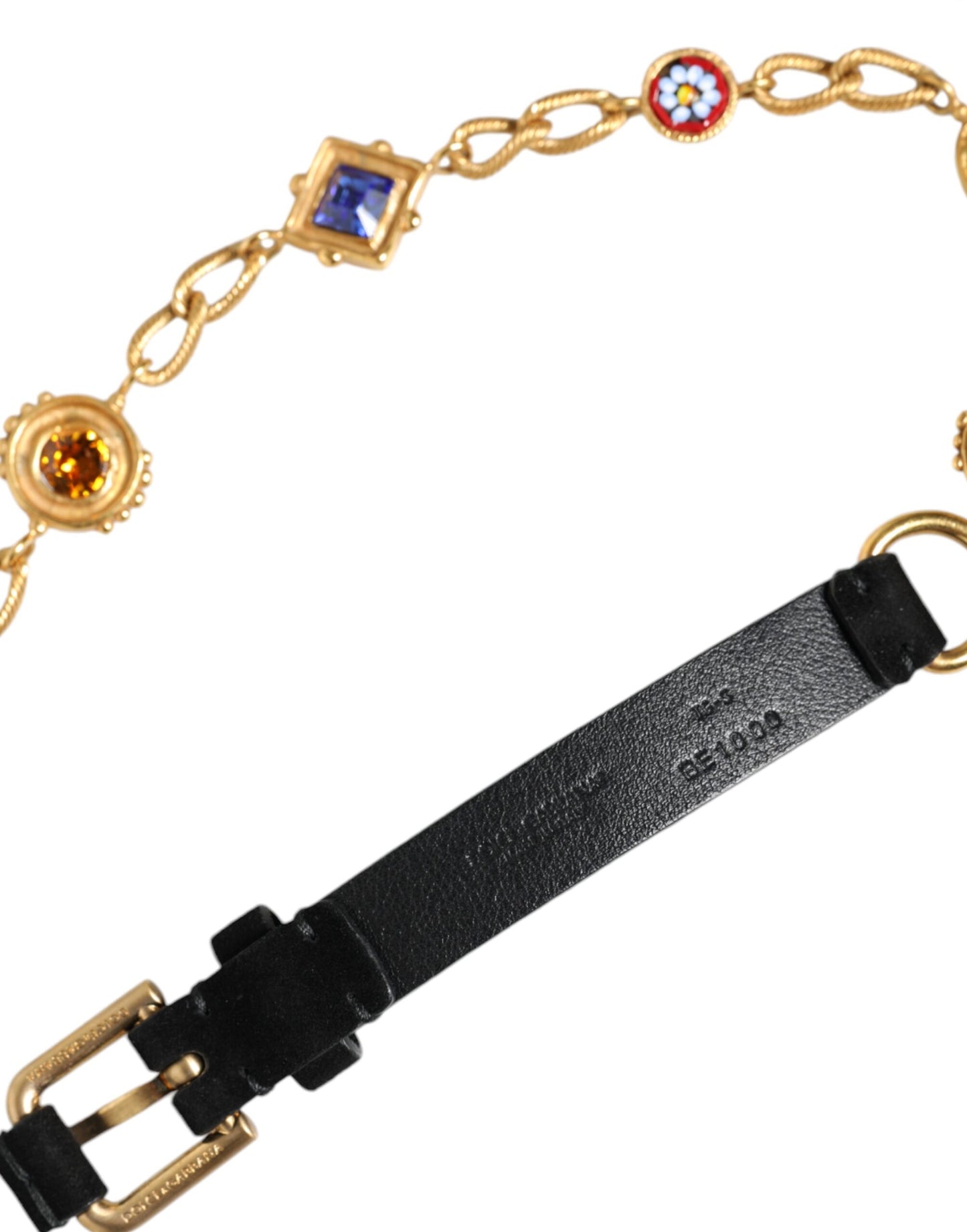 Black Leather Gold Brass Crystal Chain Waist Belt - The Luxe Alliance