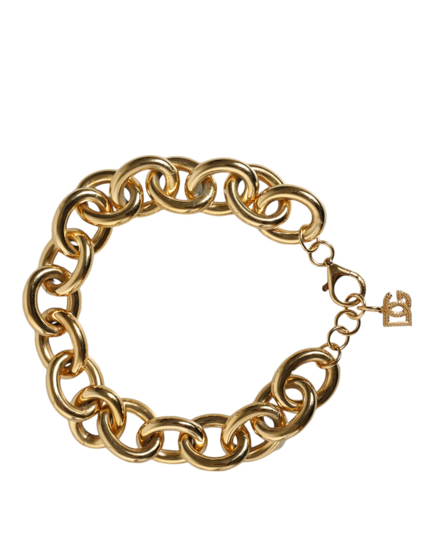 Gold Tone Brass Maxi Chain Lobster Clasp Logo Bracelet - The Luxe Alliance