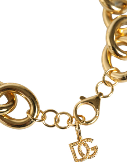 Gold Tone Brass Maxi Chain Lobster Clasp Logo Bracelet - The Luxe Alliance