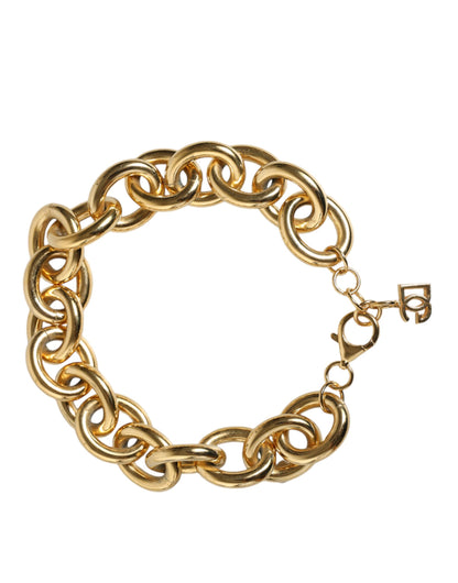 Gold Tone Brass Maxi Chain Lobster Clasp Logo Bracelet - The Luxe Alliance