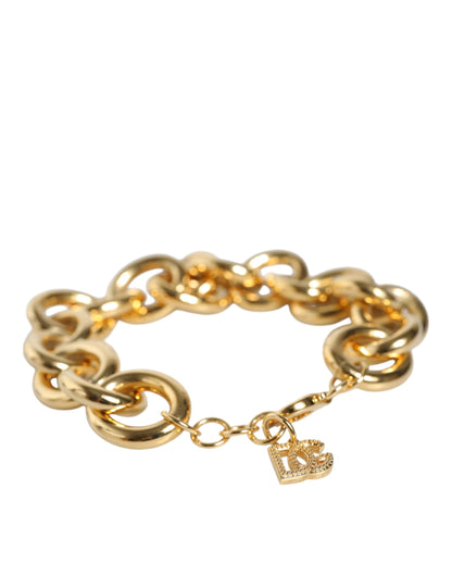 Gold Tone Brass Maxi Chain Lobster Clasp Logo Bracelet - The Luxe Alliance