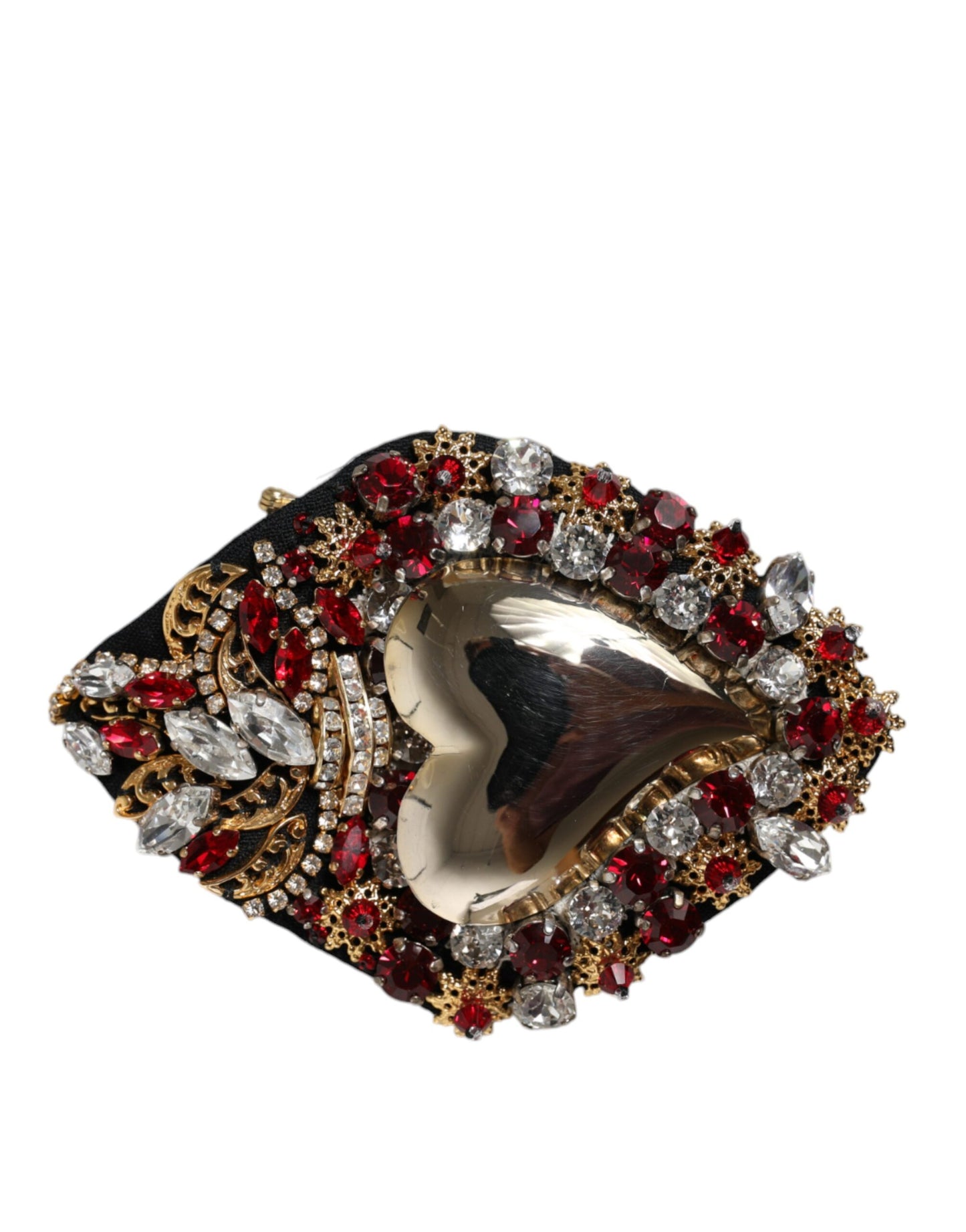 Gold Tone Brass Sacred Heart Crystal Embellished Brooch - The Luxe Alliance