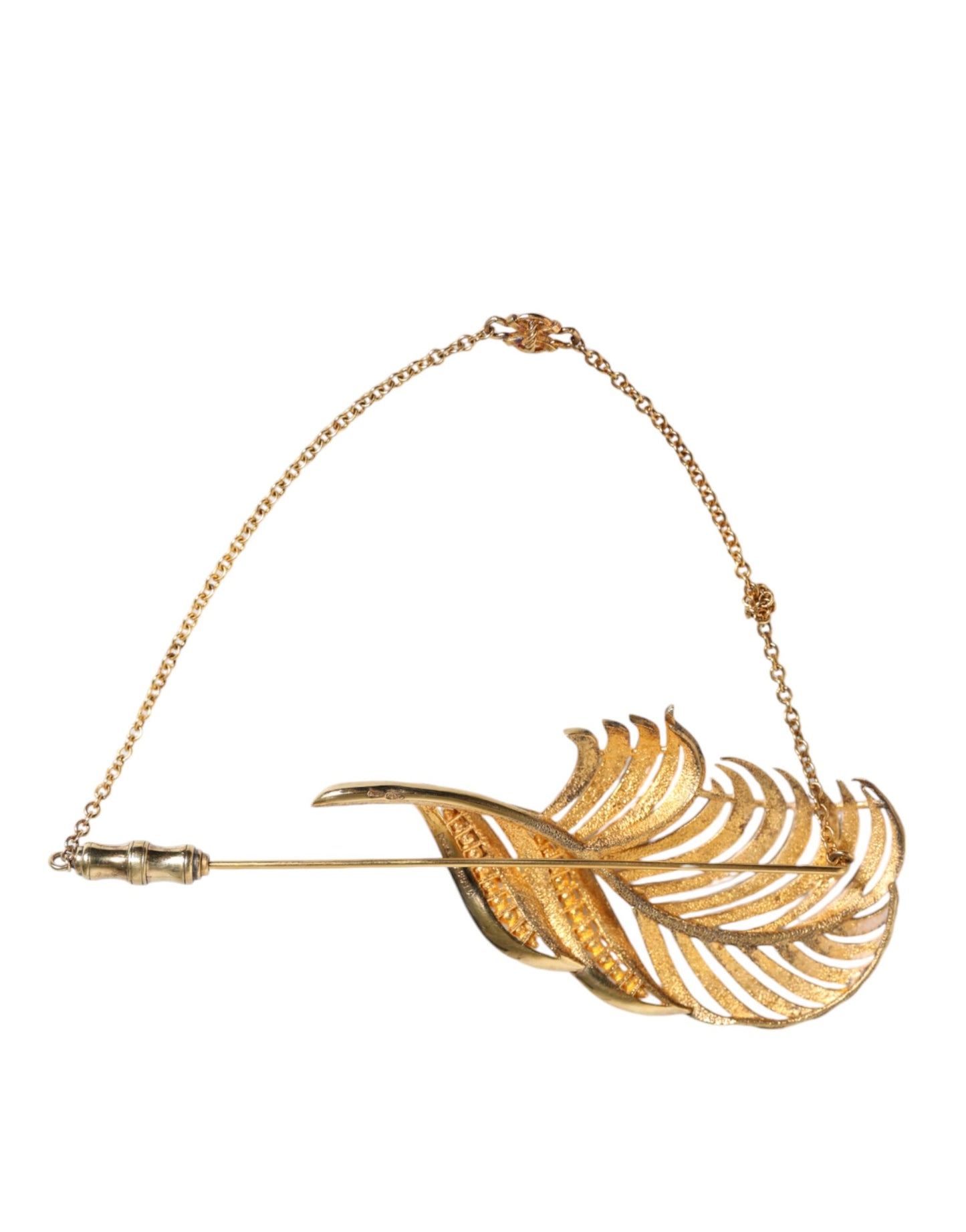  - Gold Tone 925 Sterling Silver Leaf Crystal Chain Brooch