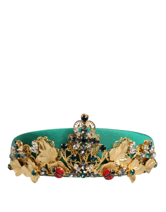  - Green Silk Crystal Embellished Tiara Headband Crown Diadem