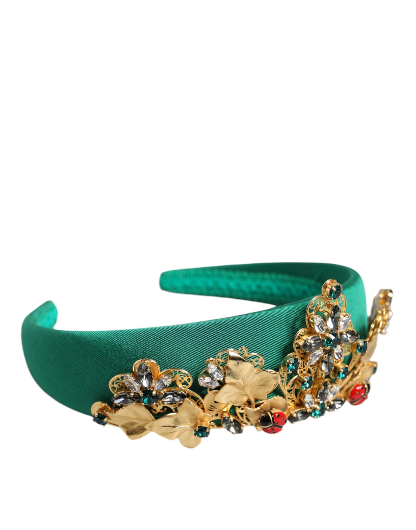  - Green Silk Crystal Embellished Tiara Headband Crown Diadem