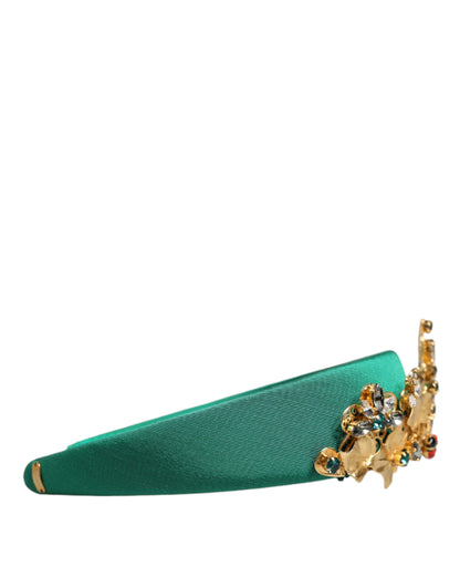  - Green Silk Crystal Embellished Tiara Headband Crown Diadem