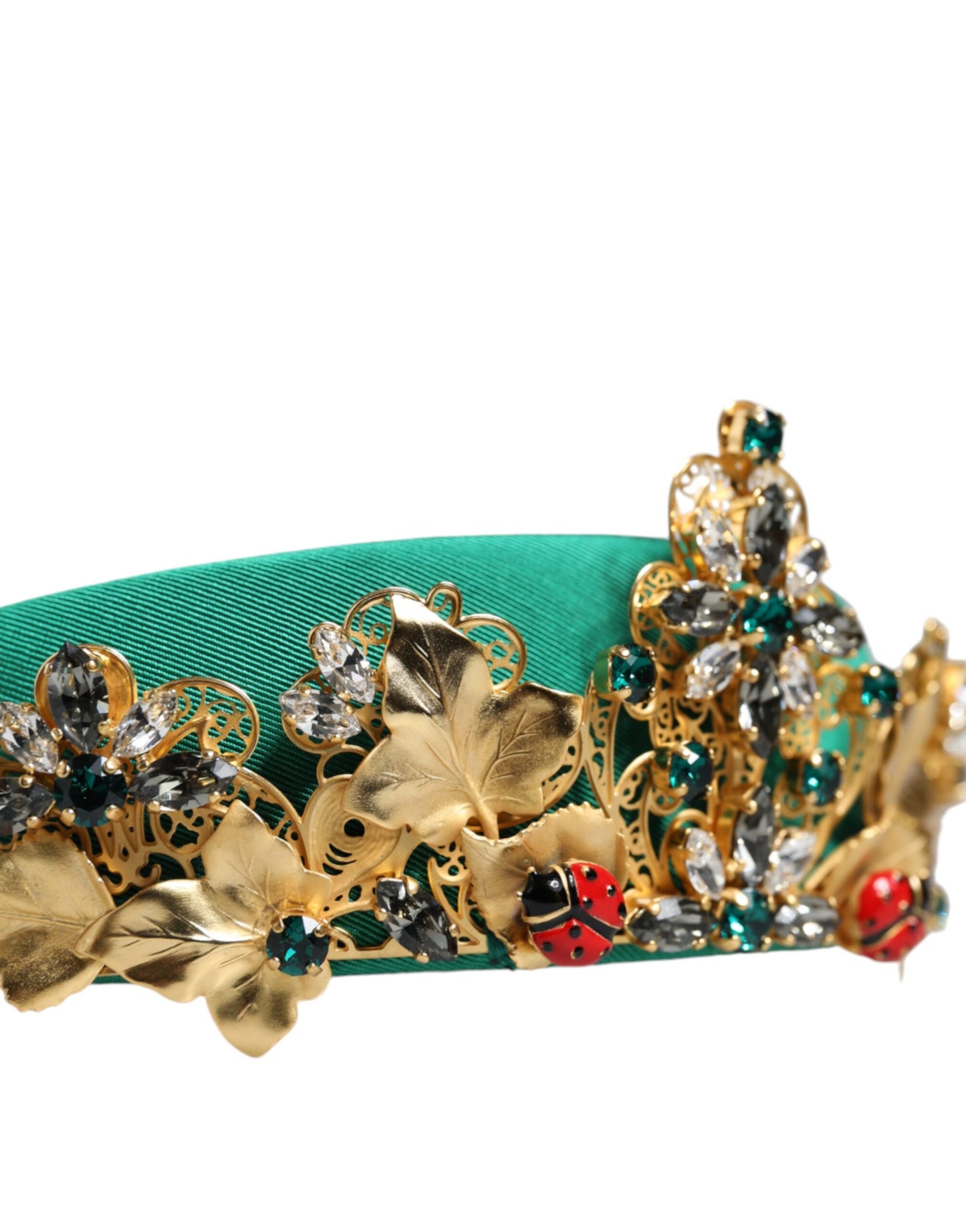  - Green Silk Crystal Embellished Tiara Headband Crown Diadem