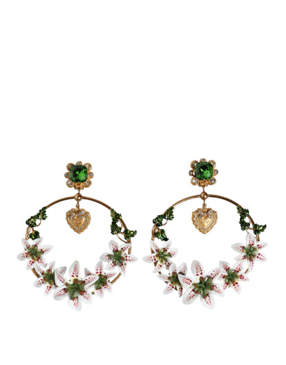  - Gold Tone Brass Crystals Lily Resin Devotion Earrings