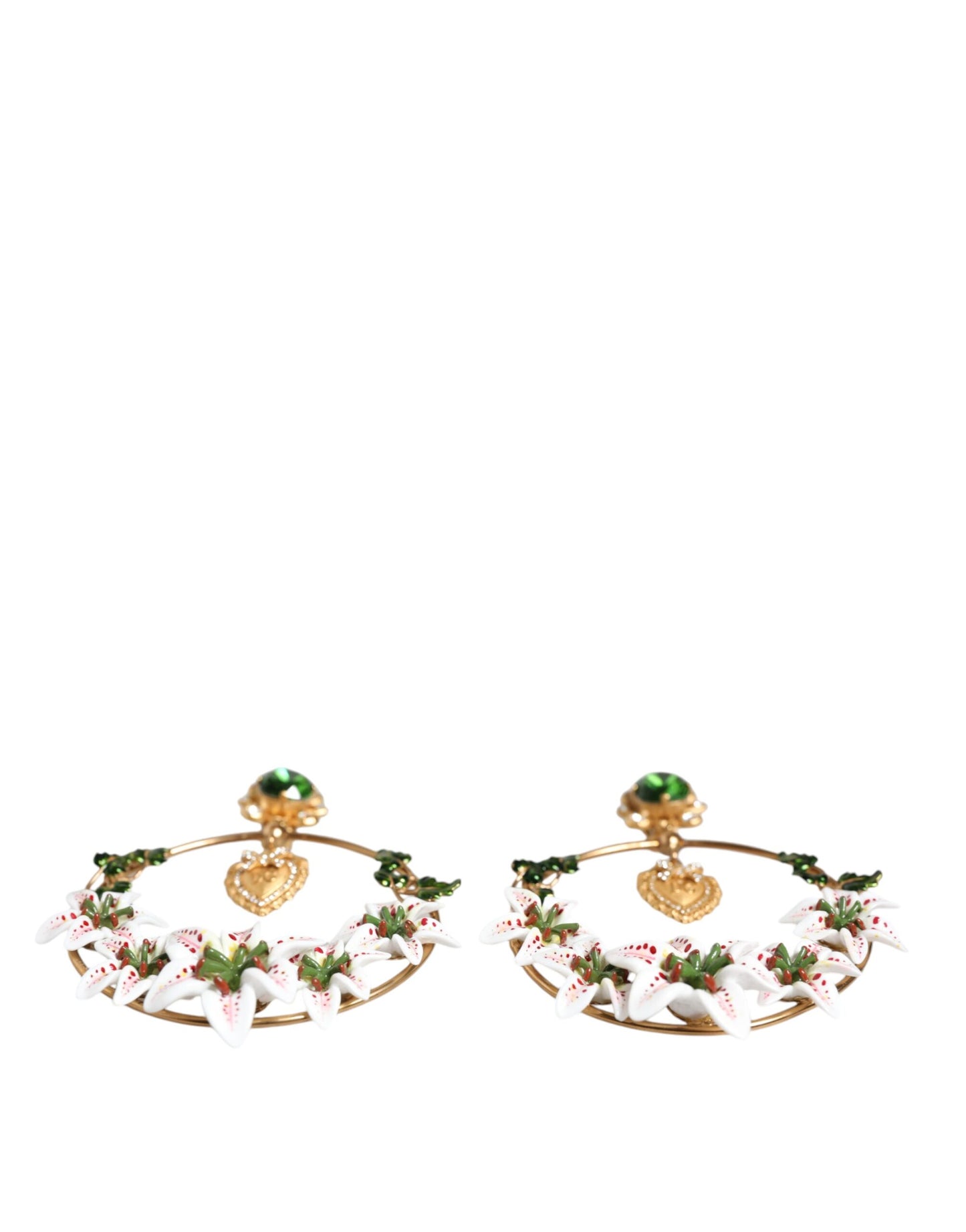  - Gold Tone Brass Crystals Lily Resin Devotion Earrings