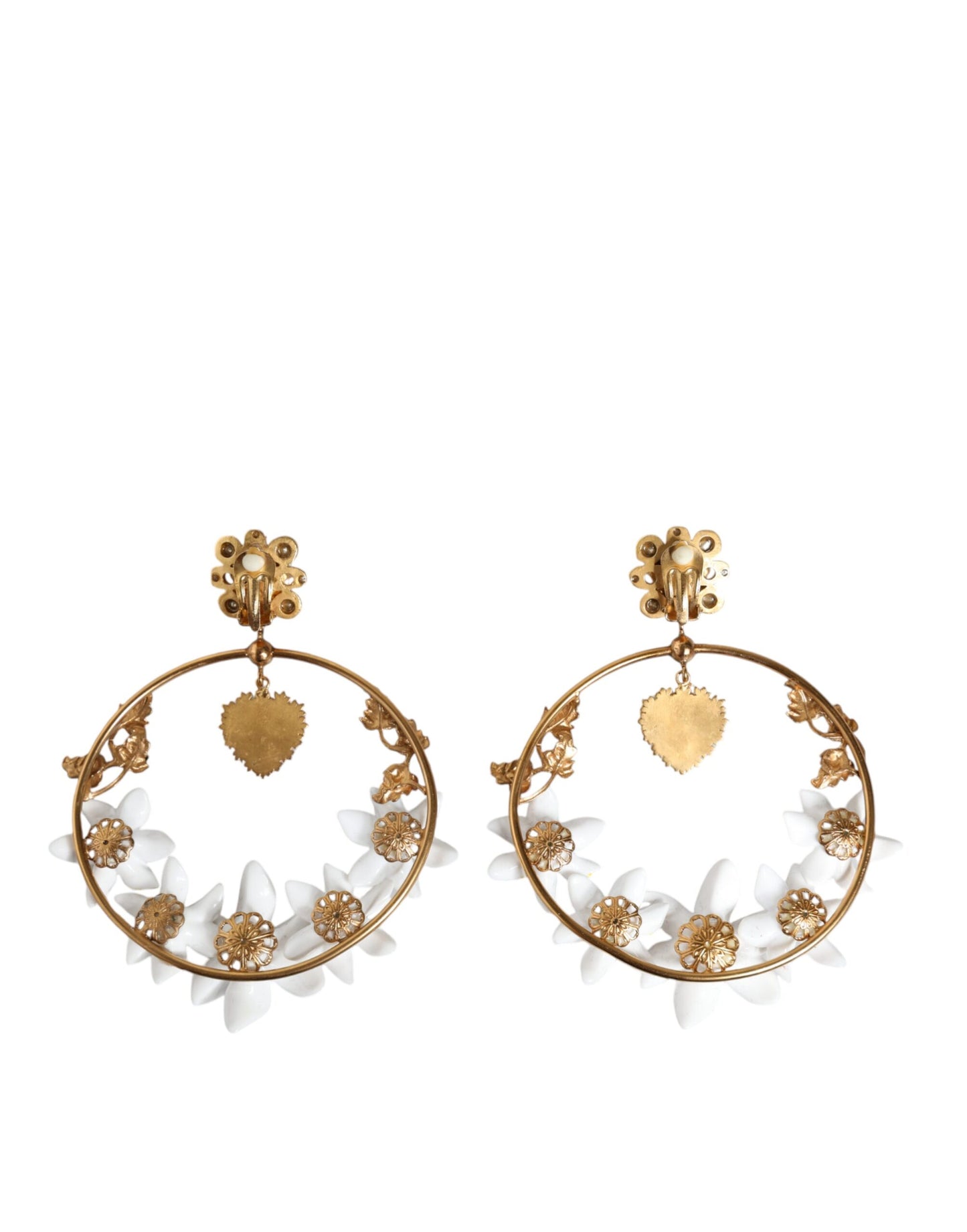  - Gold Tone Brass Crystals Lily Resin Devotion Earrings