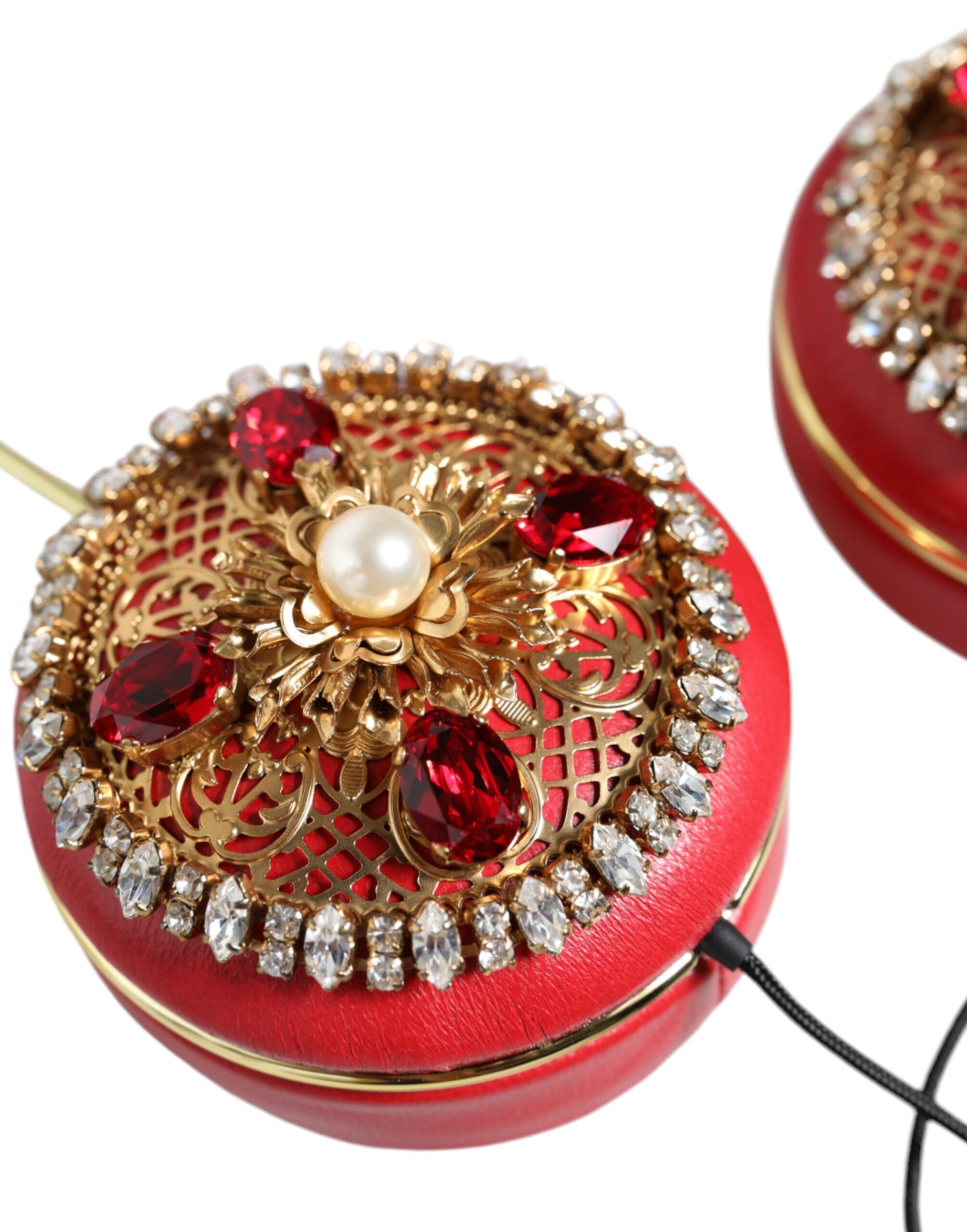 Dolce & Gabbana Red Nappa Leather Floral Crystal Headphones