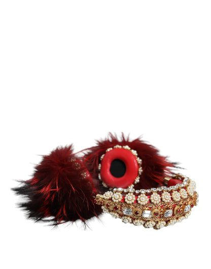  - Red Gold Crystal Fur Headset Audio AUX Headphones