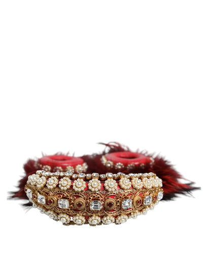  - Red Gold Crystal Fur Headset Audio AUX Headphones