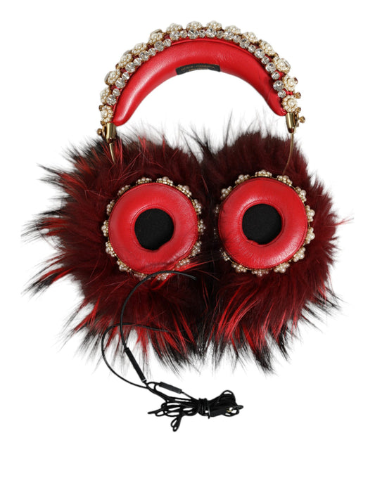  - Red Gold Crystal Fur Headset Audio AUX Headphones