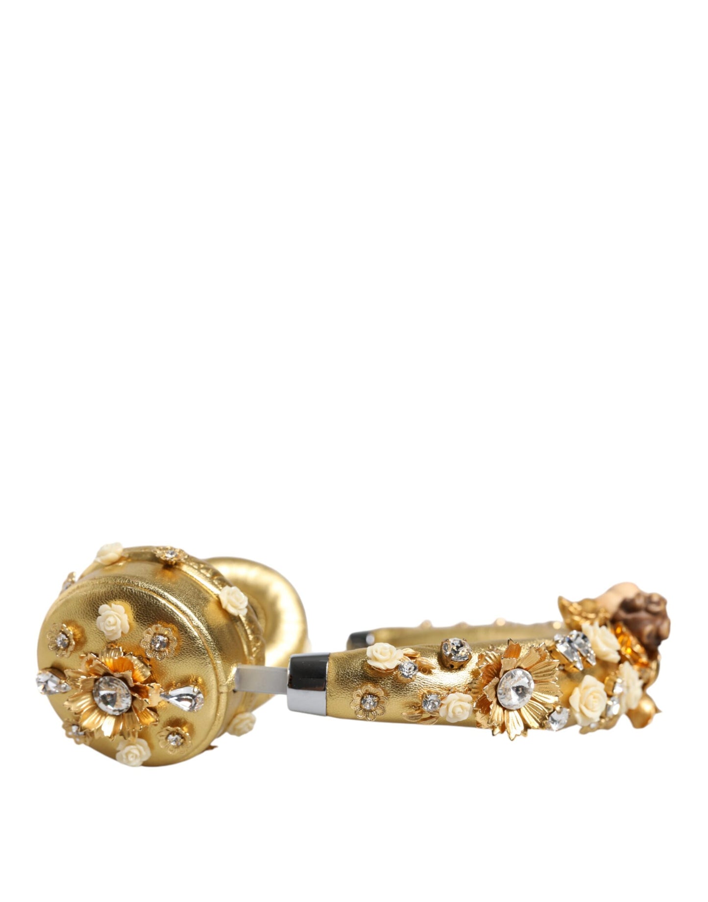 Gold Leather Floral Crystal Angel Headset Headphones - The Luxe Alliance