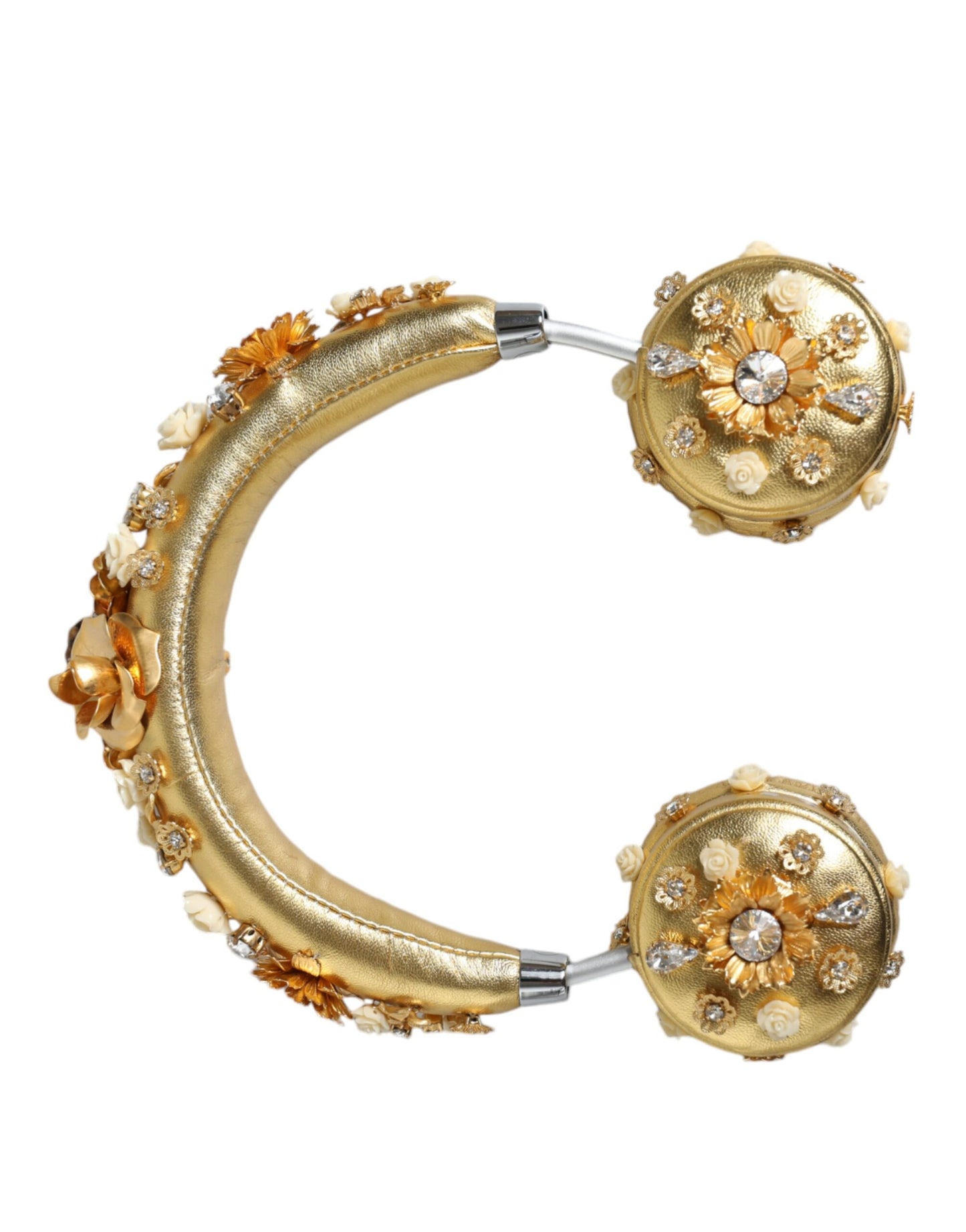 Gold Leather Floral Crystal Angel Headset Headphones - The Luxe Alliance