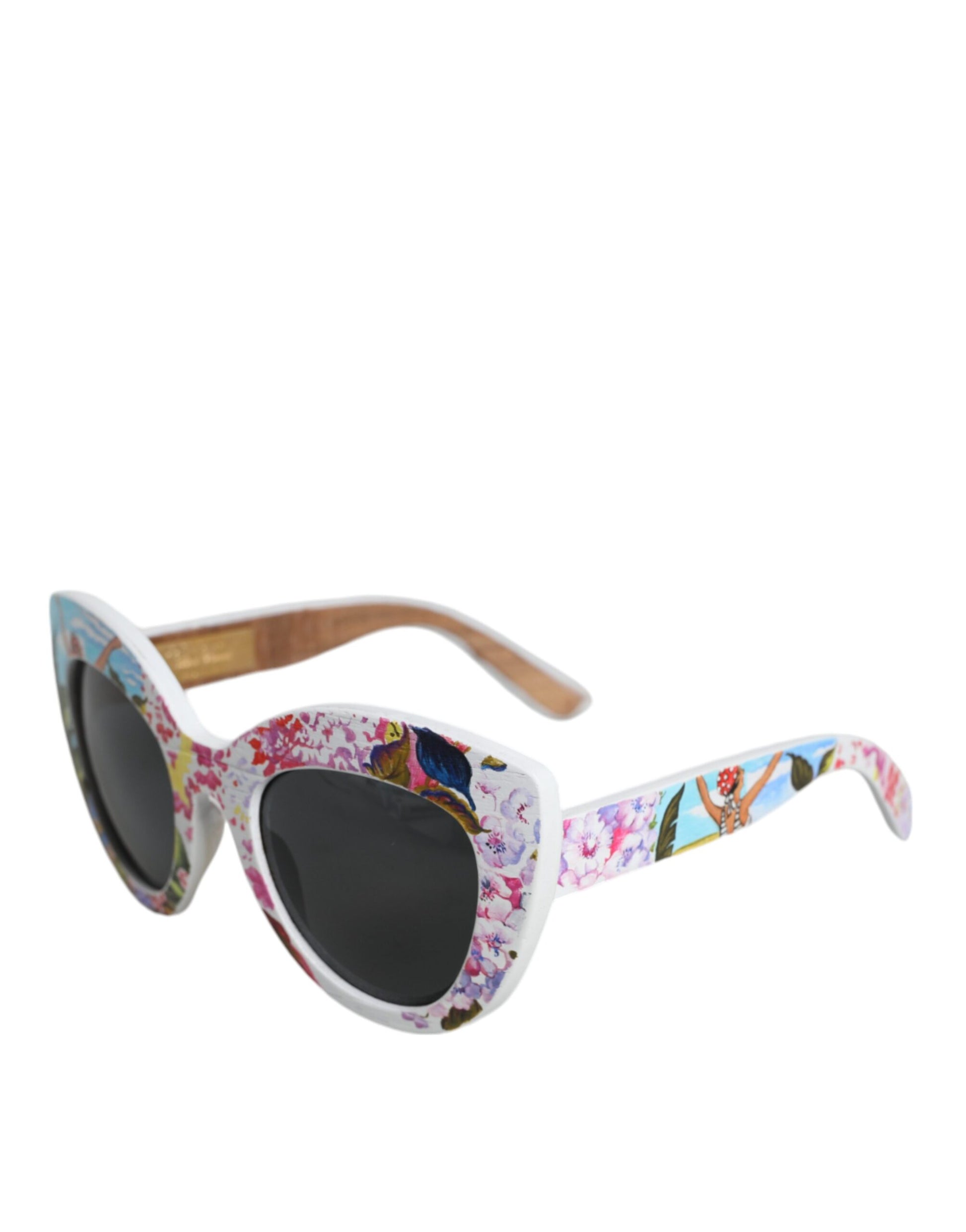 Multicolor Wood Crystal Brass Frame Floral Hand Paint Sunglasses