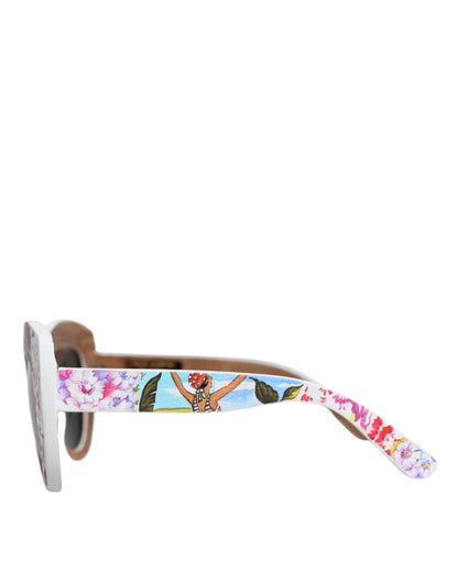 Multicolor Wood Crystal Brass Frame Floral Hand Paint Sunglasses - The Luxe Alliance