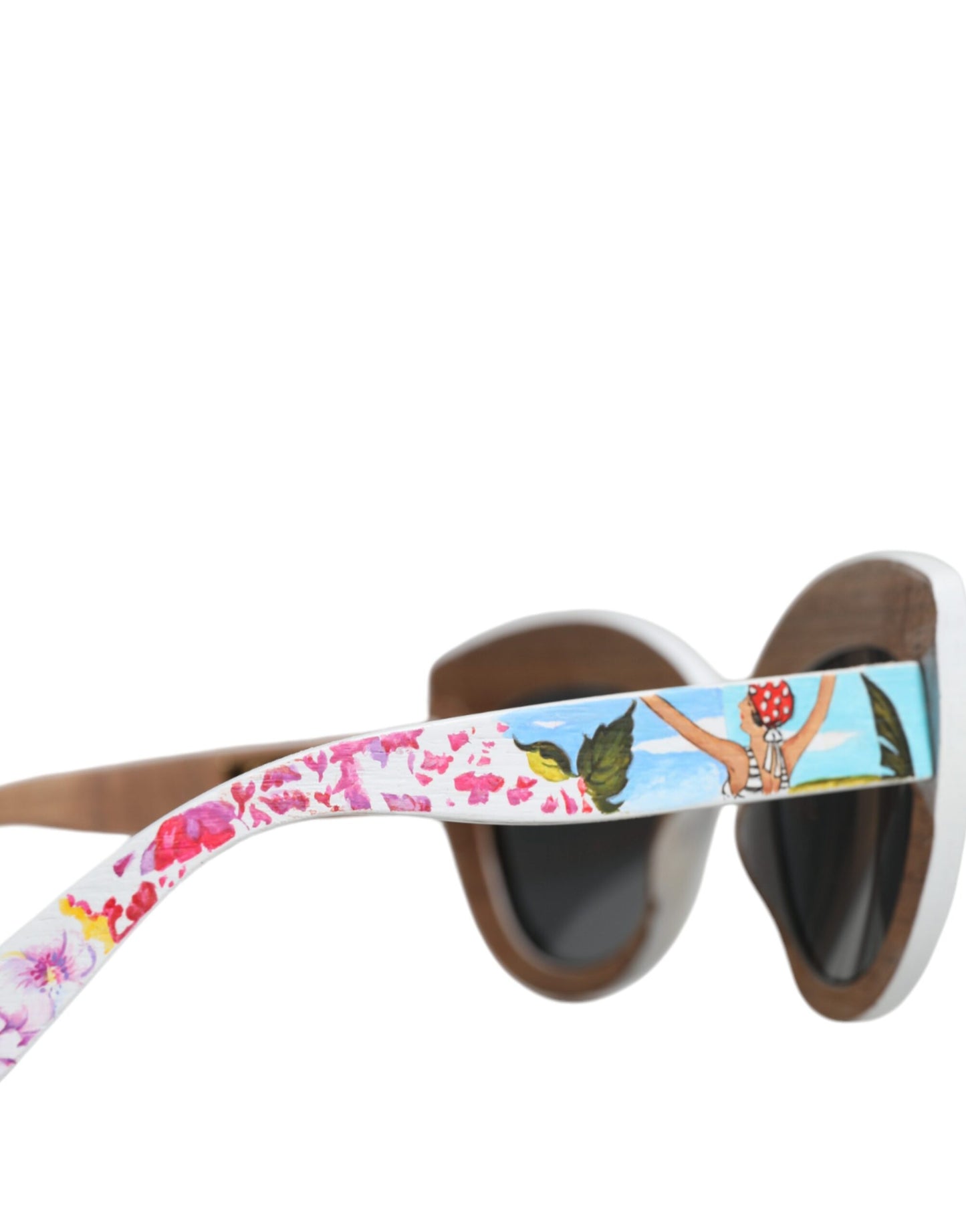 Multicolor Wood Crystal Brass Frame Floral Hand Paint Sunglasses - The Luxe Alliance