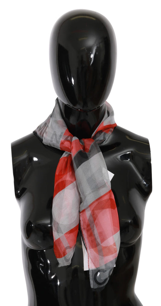 Gray Red 100% Silk Branded Scarf - The Luxe Alliance