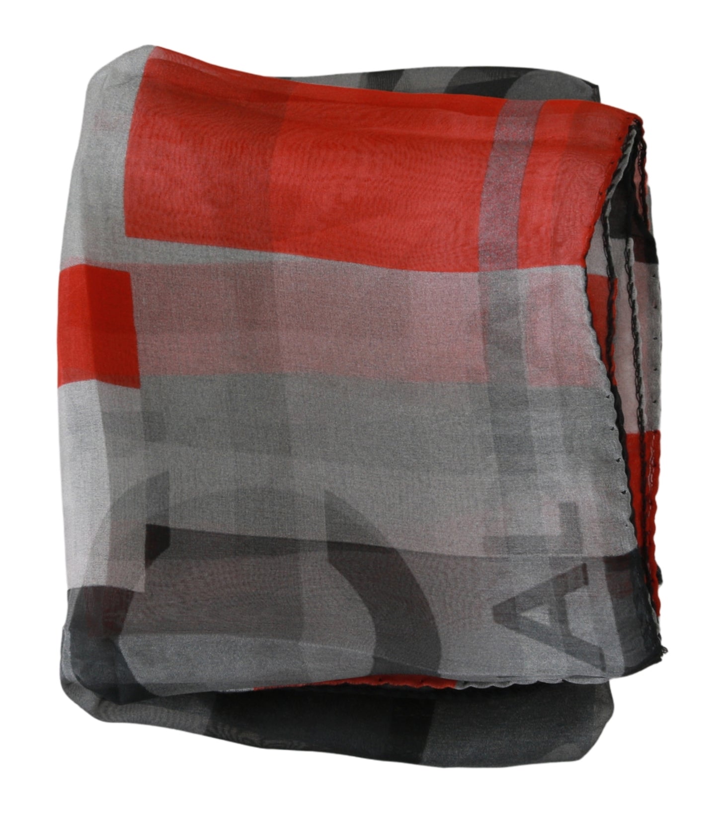 Gray Red 100% Silk Branded Scarf - The Luxe Alliance