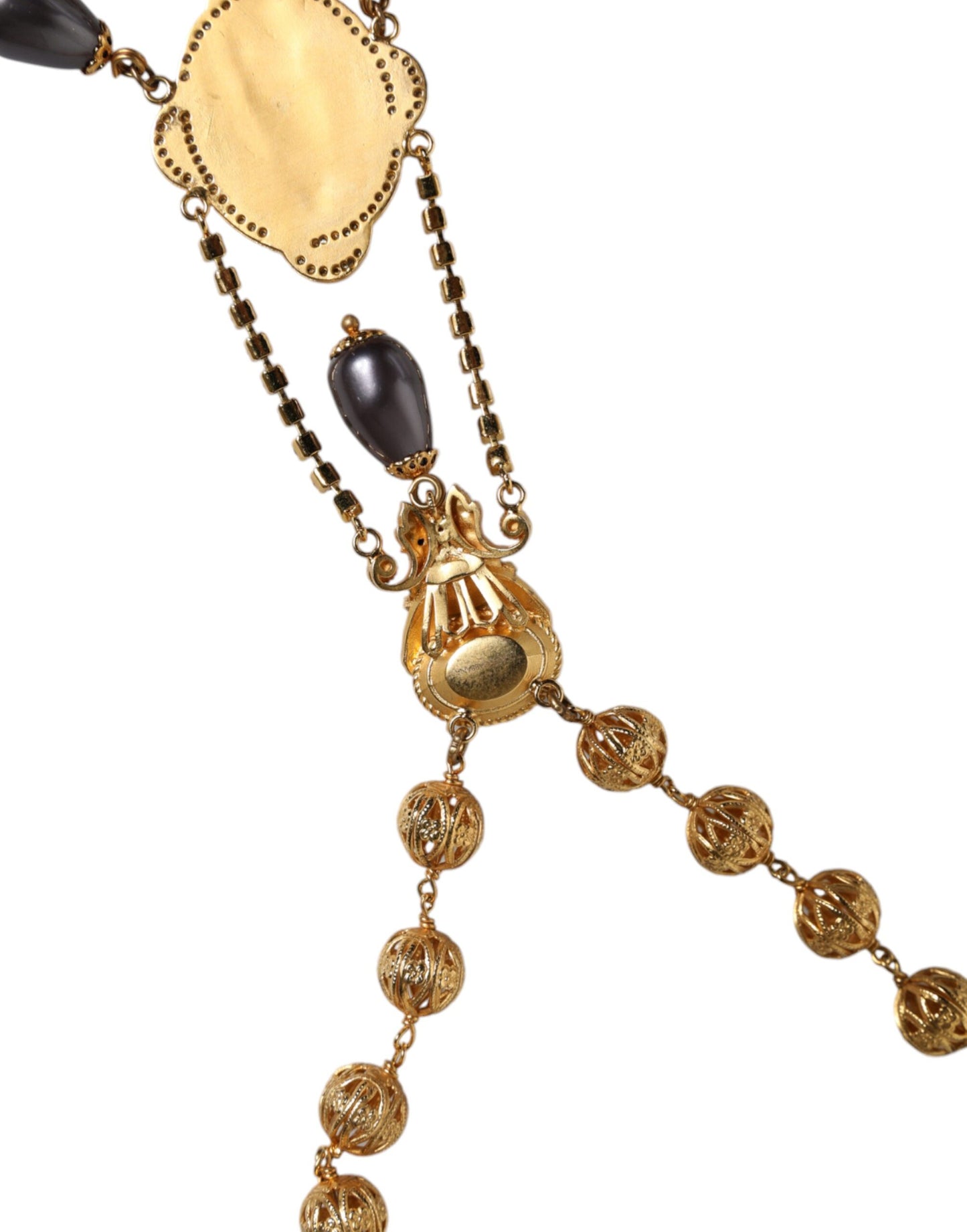 Gold Chain Brass Black Beaded Rosary Style Necklace - The Luxe Alliance