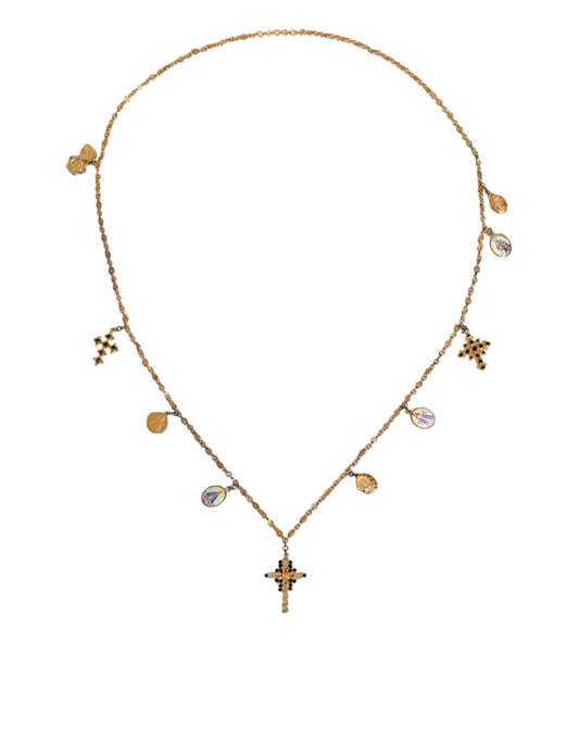 Gold Tone Brass Chain Religious Cross Pendant Necklace - The Luxe Alliance