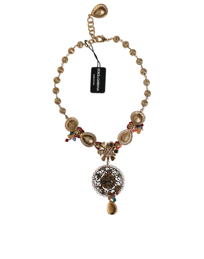 Gold Tone Brass Embellished Ball Chain Statement Necklace - The Luxe Alliance