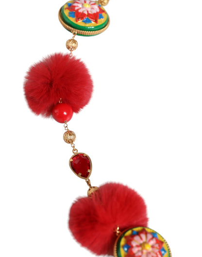 Gold Brass Red Fur Crystal Waist Torero Belt - The Luxe Alliance