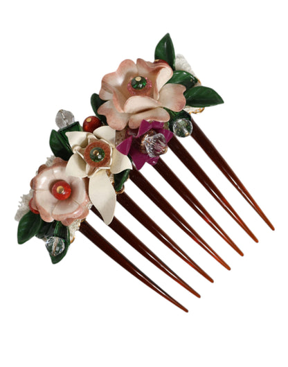 Brown Plastic Crystal Floral Women Hair Comb - The Luxe Alliance