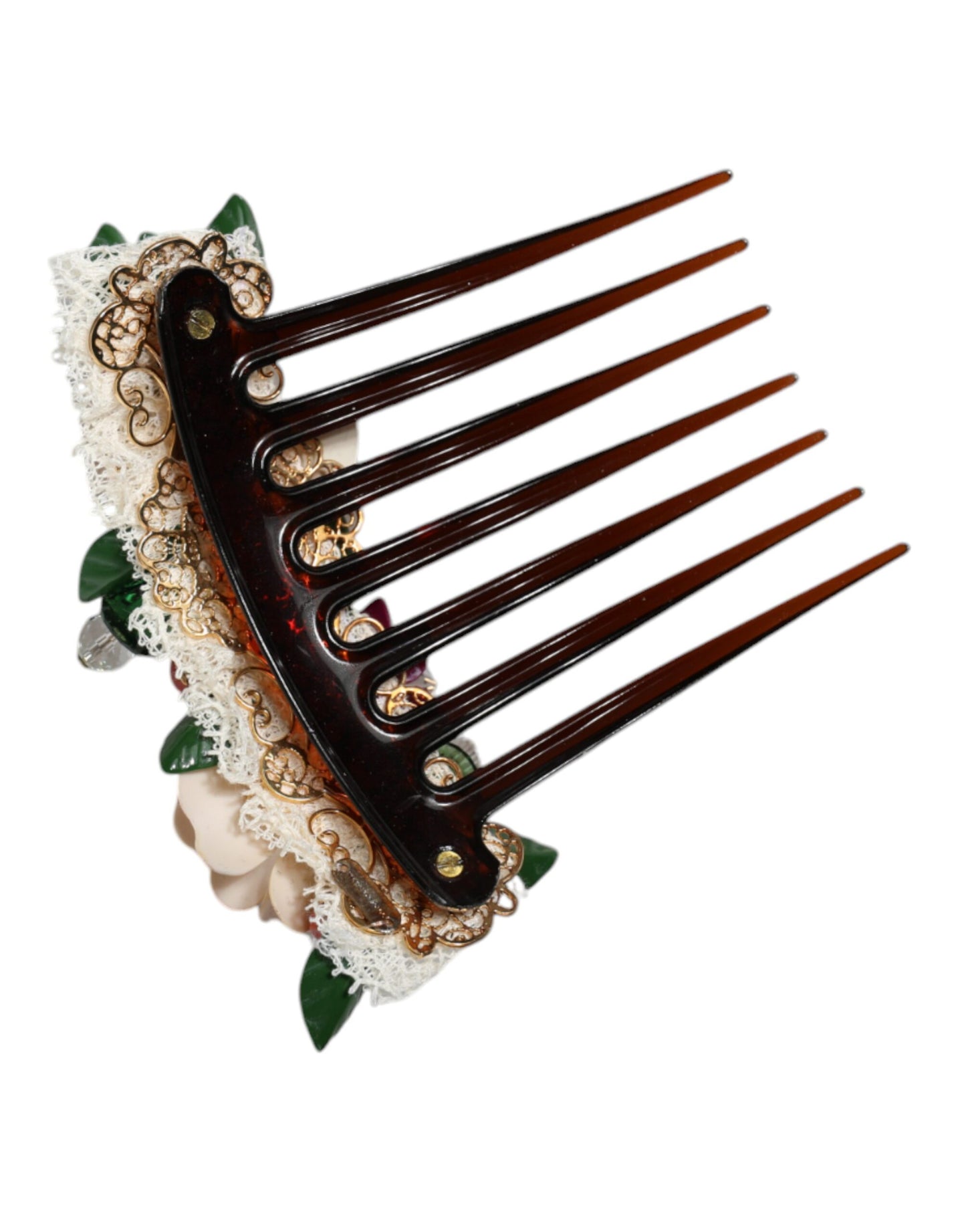 Brown Plastic Crystal Floral Women Hair Comb - The Luxe Alliance