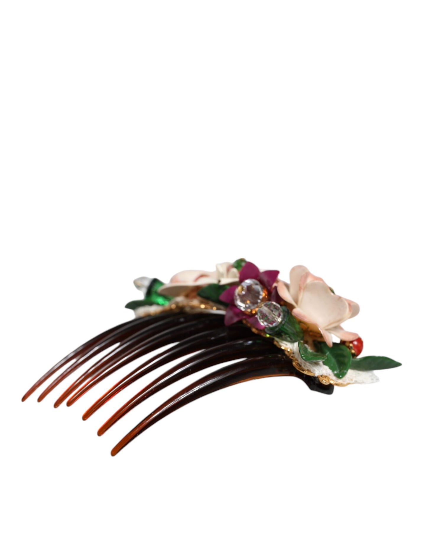 Brown Plastic Crystal Floral Women Hair Comb - The Luxe Alliance