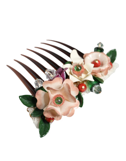 Brown Plastic Crystal Floral Women Hair Comb - The Luxe Alliance