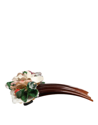 Brown Plastic Crystal Floral Women Hair Comb - The Luxe Alliance