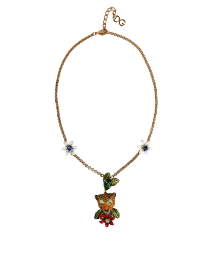 Gold Brass Leopard Flower Embellished Statement Necklace - The Luxe Alliance